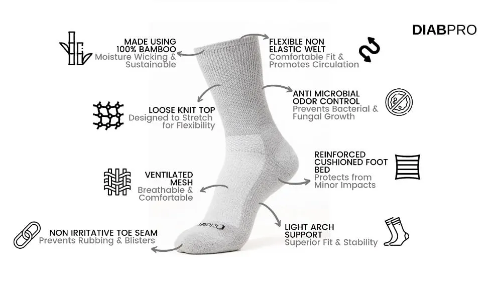 Diabetic Care Bamboo Modern Socks for Men and Women (Black and Light Grey, Free Size)
