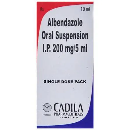 Albendazole 200mg syrup bottle for worm infections