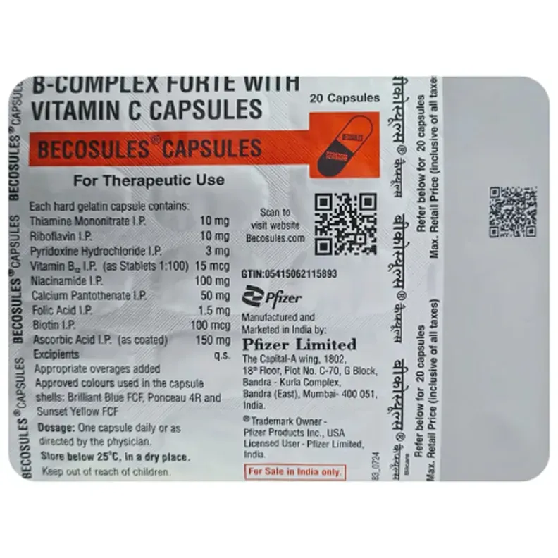 Becosules Capsule with B-Complex and Vitamin C for mouth ulcers - product packaging