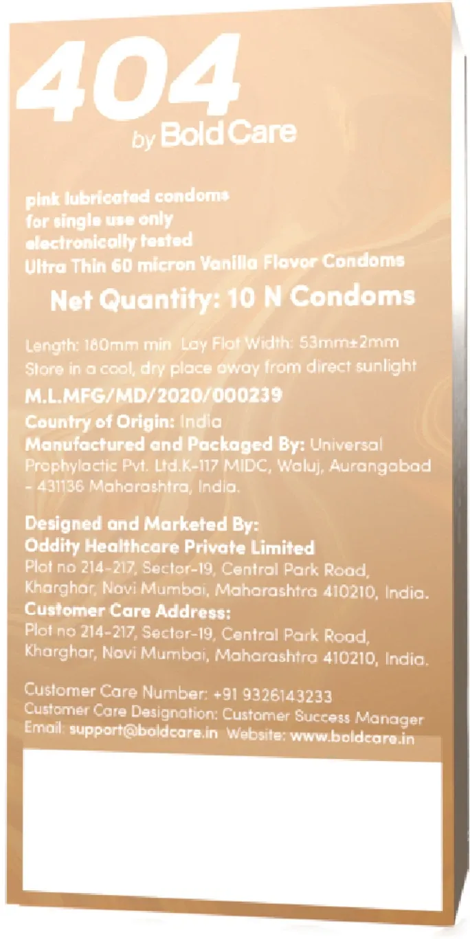 Bold Care 404 Super Ultra Thin Vanilla Flavored Condoms - 10 pcs pack