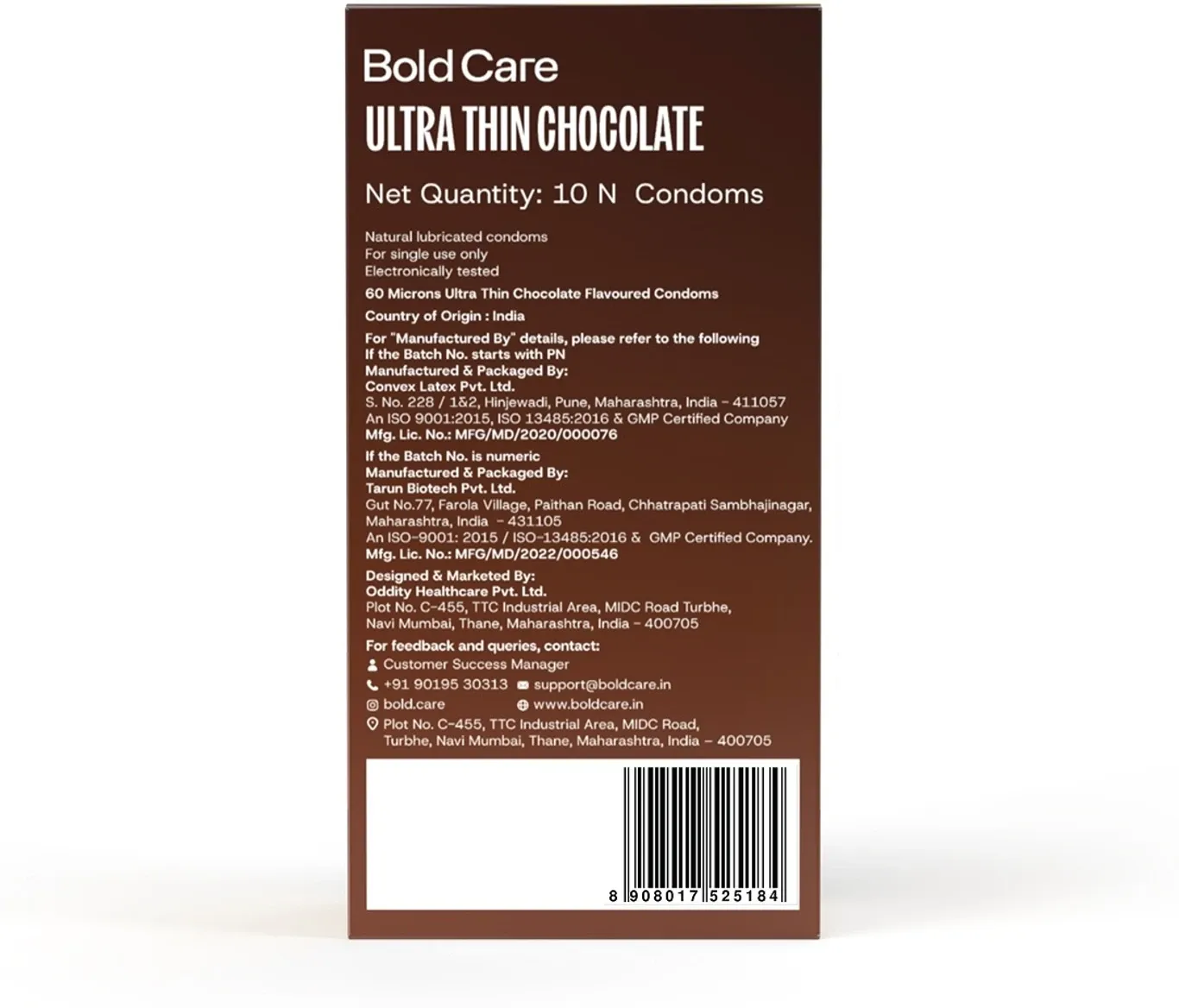 Bold Care Ultra Thin Chocolate Flavored Condoms - 10 pack box