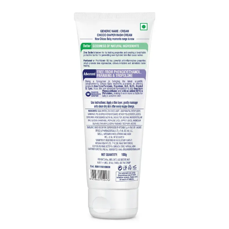 Chicco Baby Diaper Rash Cream 100g tube for diaper rash prevention and treatment