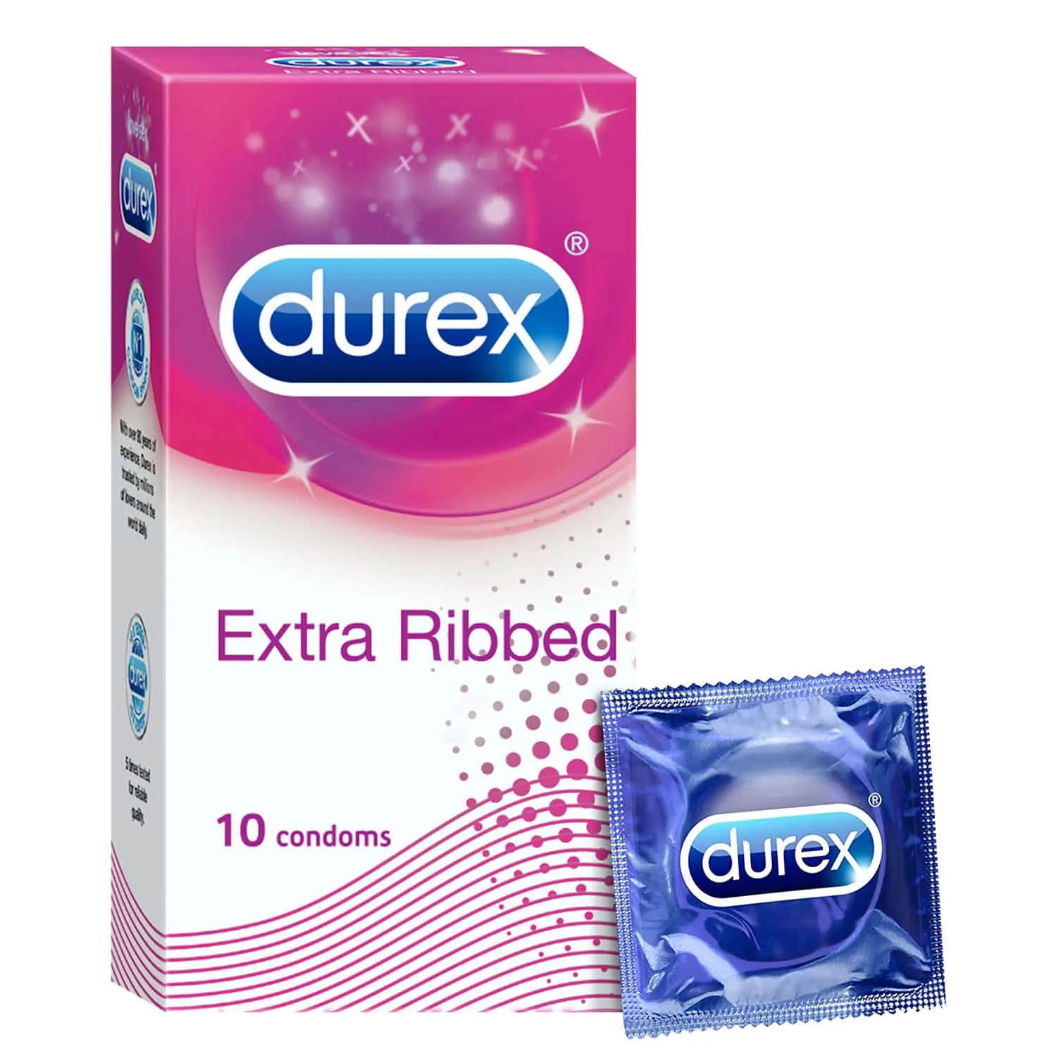 Durex Extra Ribbed condoms pack of 10 for enhanced stimulation