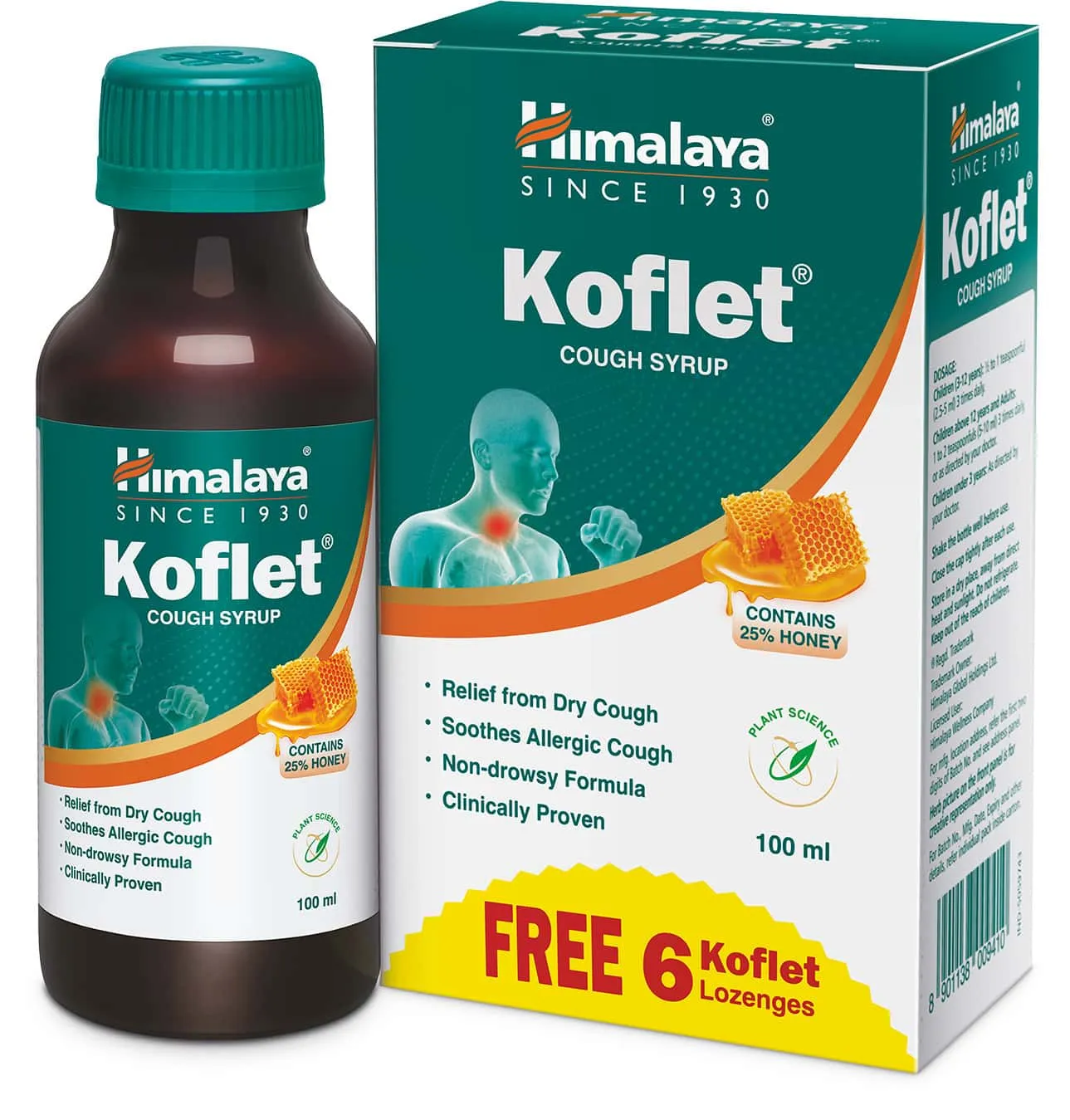 Himalaya Koflet Cough Syrup with 25% Honey 100ml bottle for cough and throat relief