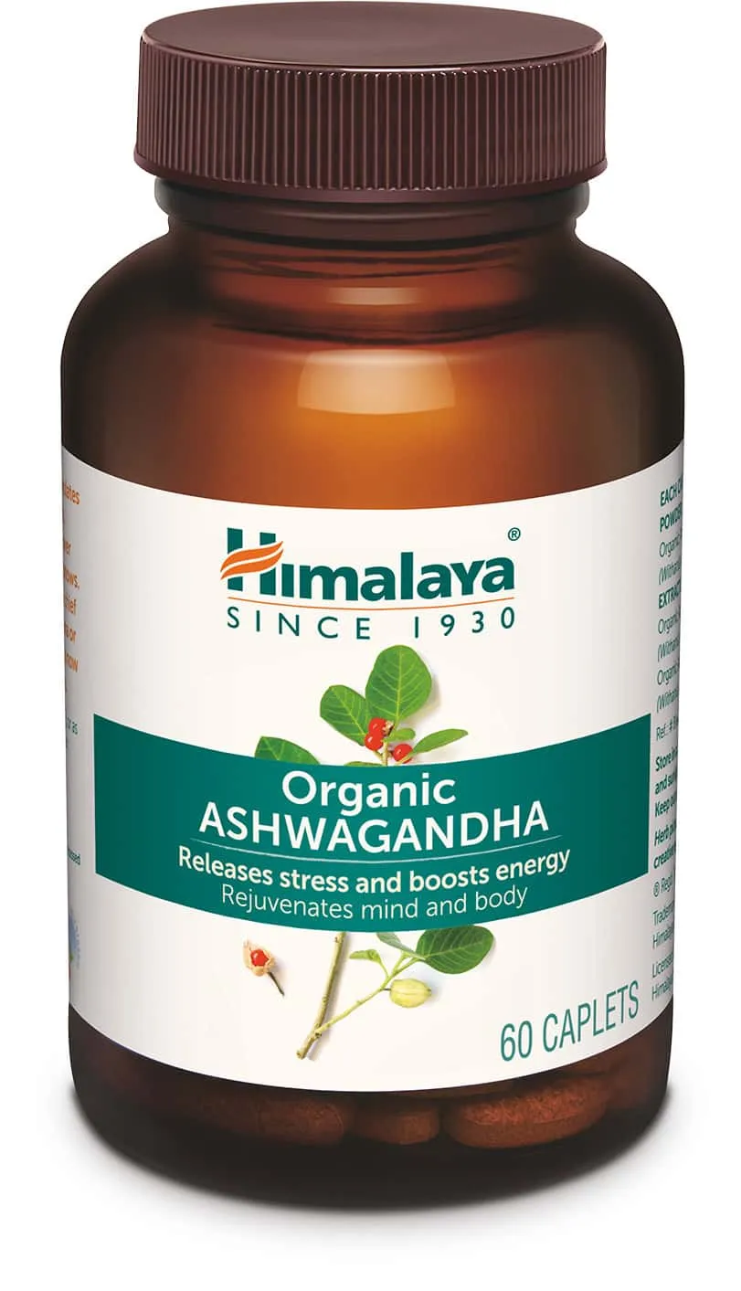 Himalaya Ashwagandha tablet bottle for stress relief supplement