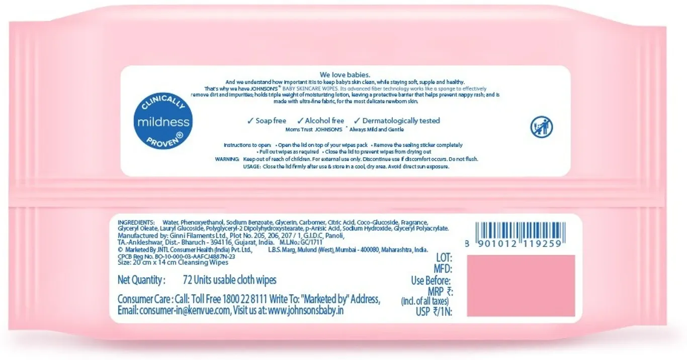Johnson's Baby Skincare 72 Wipes pack with aloe and chamomile