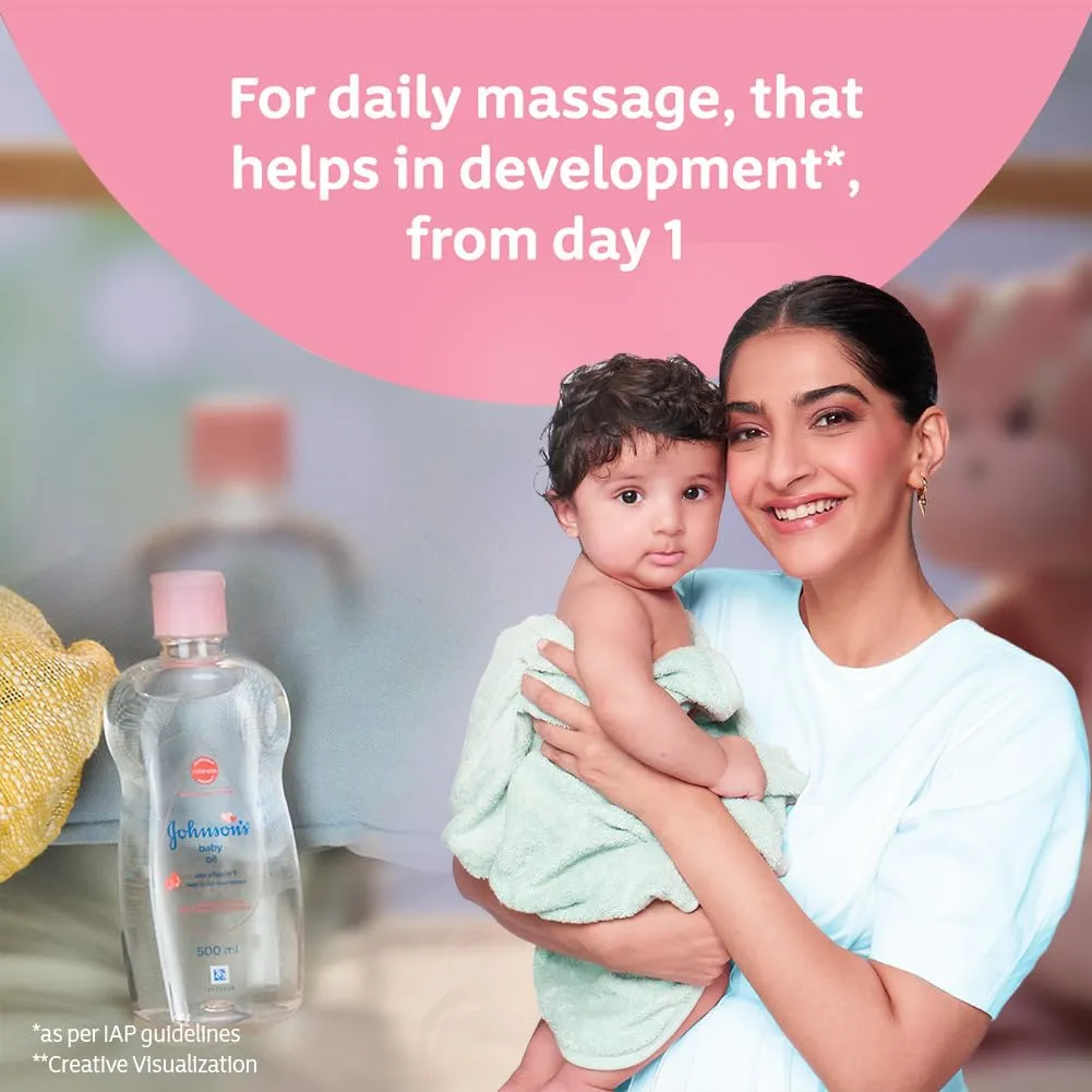Johnson's Non-Sticky Baby Oil with Vitamin E 500ml clear bottle for baby massage