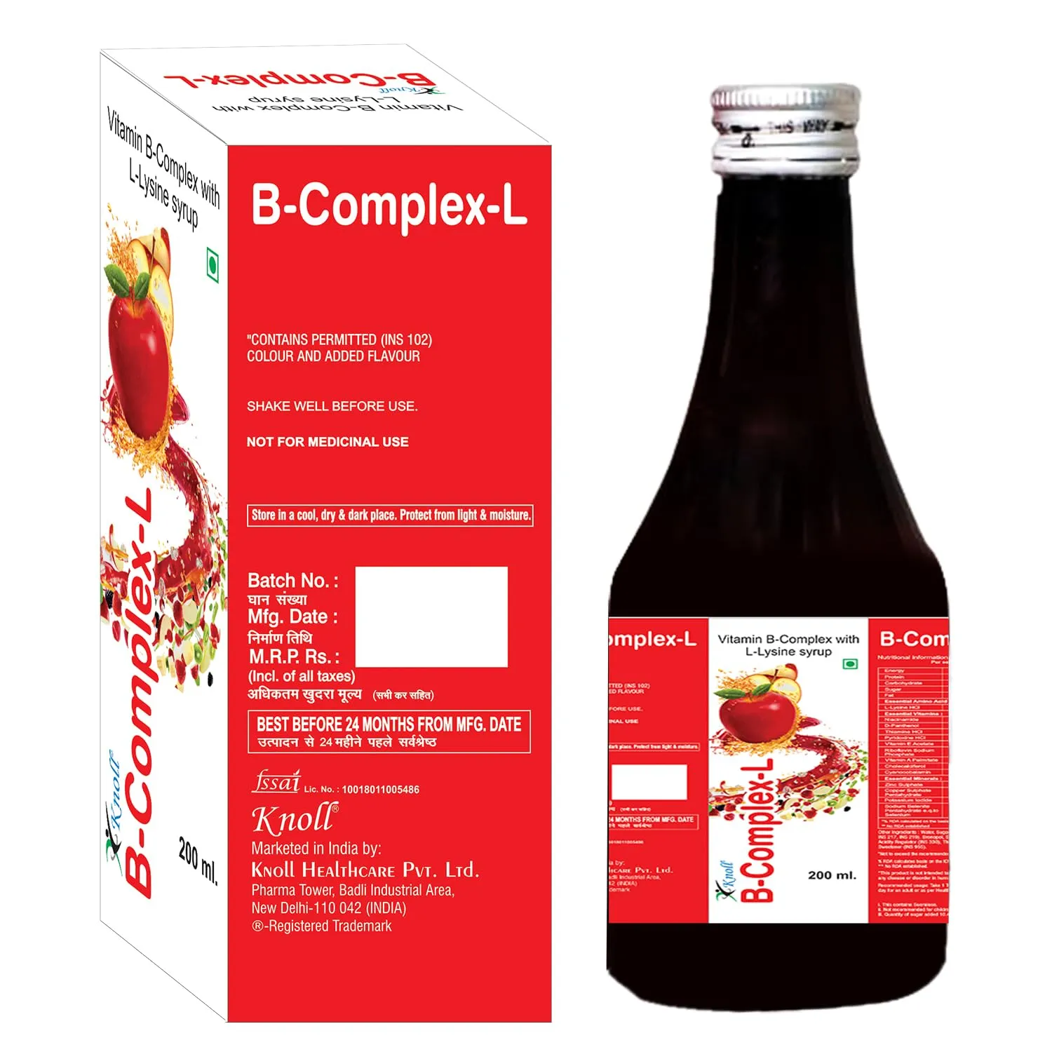 Knoll Healthcare B Complex-L Essential Amino Acids and Vitamins Supplement Syrup 200ml bottle