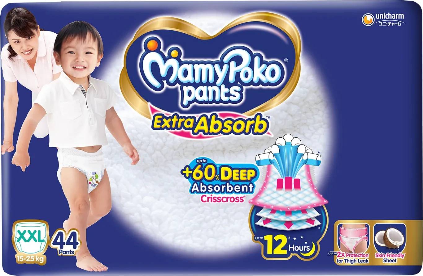 MamyPoko Baby Diapers All Night Absorb XXL 64 pack for babies 15-25 kg