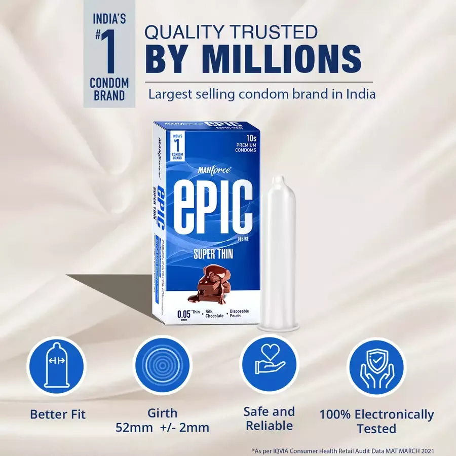 Manforce Epic Desire Super Thin condoms chocolate flavour 10 pack
