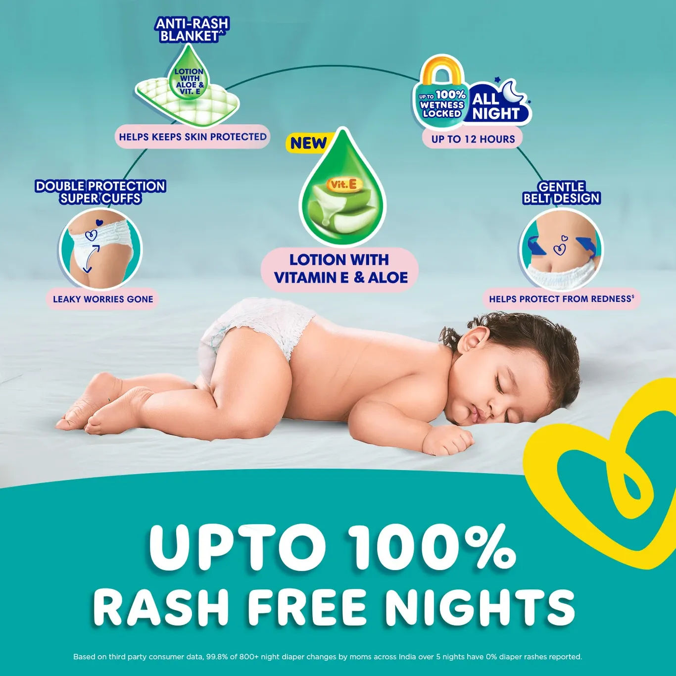 Pampers Complete Skin Comfort Pants size L 128 count pack with anti-rash blanket and Vitamin E Aloe Vera lotion