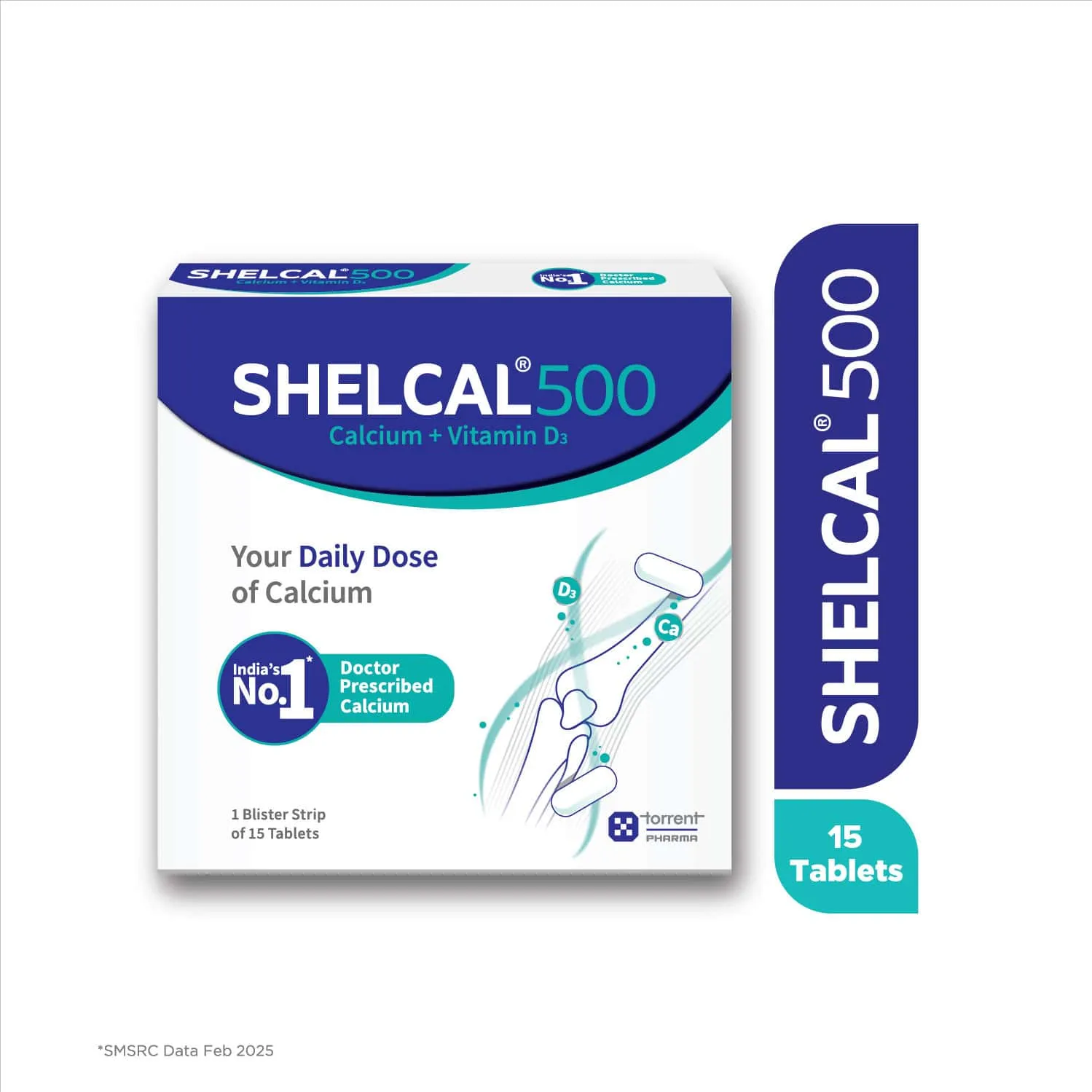 Shelcal 500 Calcium and Vitamin D3 supplement tablet strip for bone joint muscle care