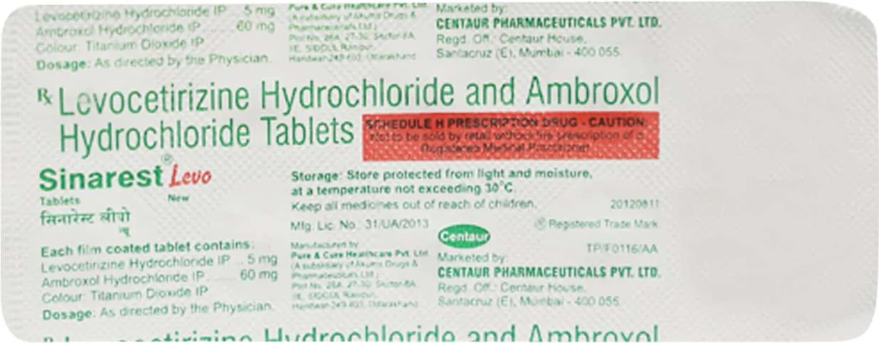SINARest New Tablet medicine box for cold and allergy relief