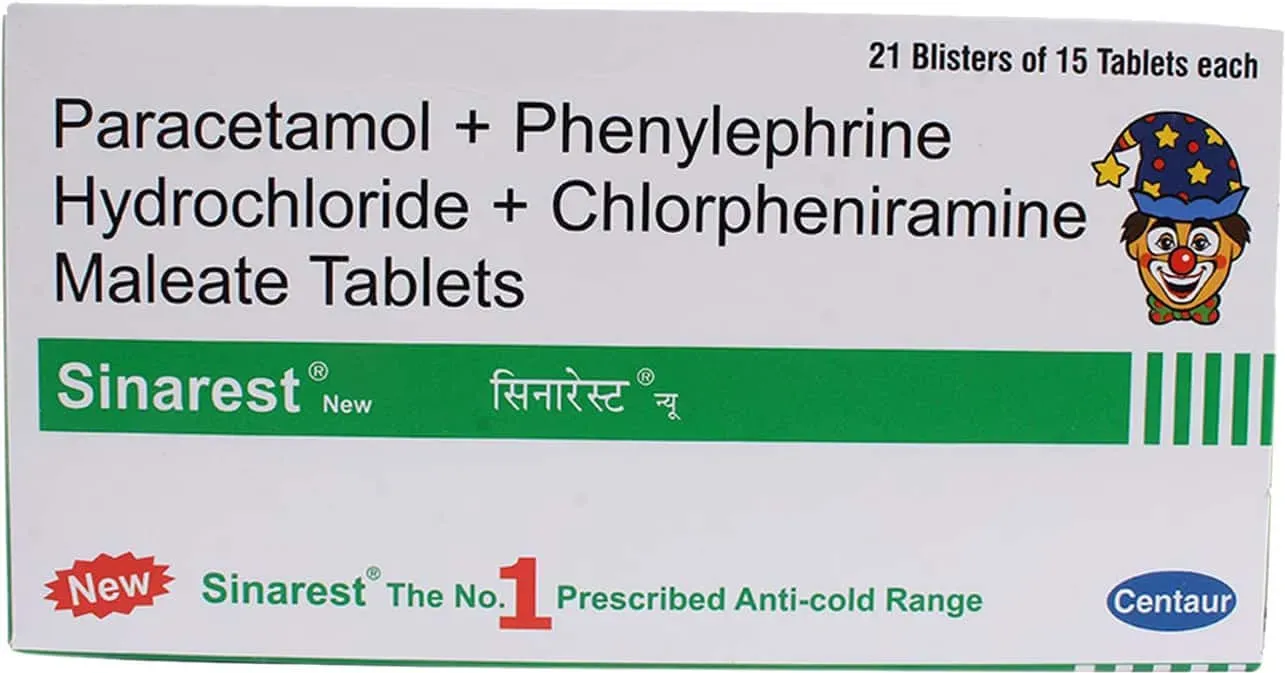 SINARest New Tablet medicine box for cold and allergy relief
