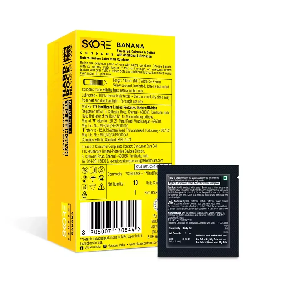 Skore Banana Flavoured Condom with 1500+ Dots - 10 pack