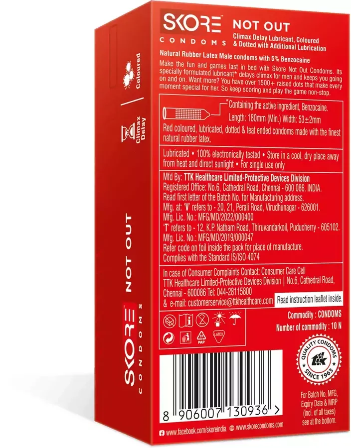 Skore Not Out Dotted Condoms 10 pcs pack