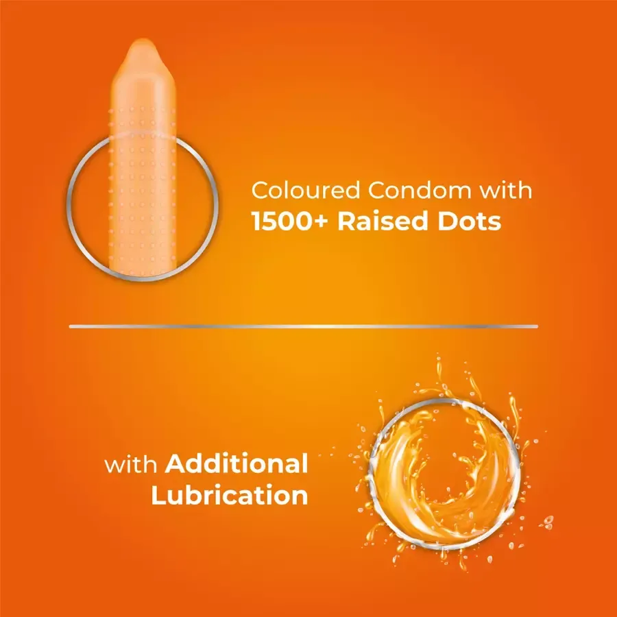 Skore Orange Flavoured Condoms with 1500+ Dots - 10 pack box