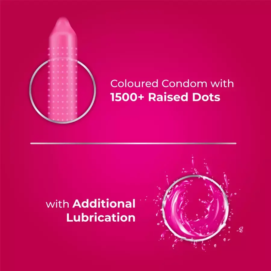 Skore Strawberry Flavoured Condoms 1500+ Dots 10 pcs pack