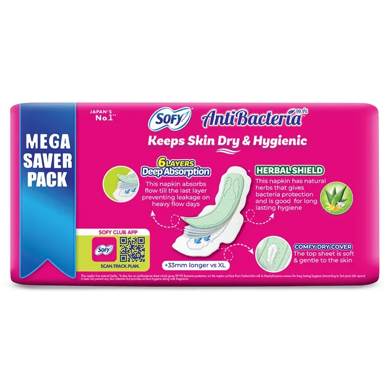 Sofy Anti Bacteria Ultra Slim XXL Sanitary Pads - 44 count pack