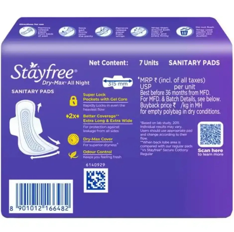 Stayfree Dry Max All Nights Ultra Dry Sanitary Pads XXL 7 pcs pack