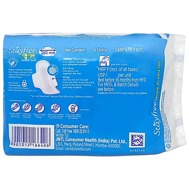 Stayfree Secure Dry Cover Pads with Wings XL - 6 pads pack