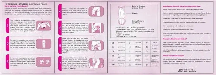 Velvet female condoms pack of 3 - contraceptive and STI protection