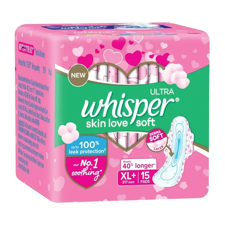 Whisper Ultra Skin Love Soft Sanitary Pads XL+ 15 count pack