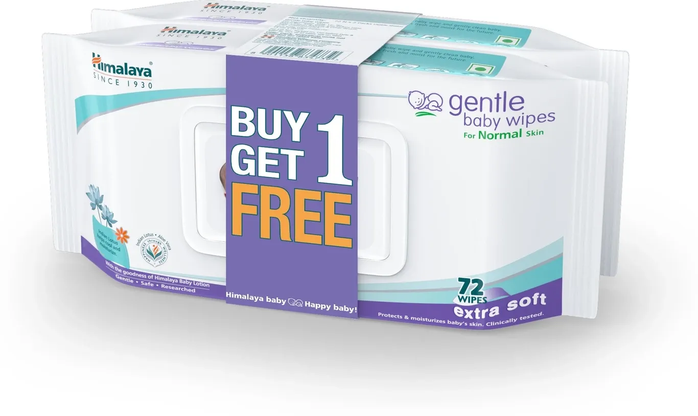HIMALAYA Gentle Baby Wipes | Buy 1 Get 1 Free |100% Biodegradable Plant-based fabric (2 Wipes)