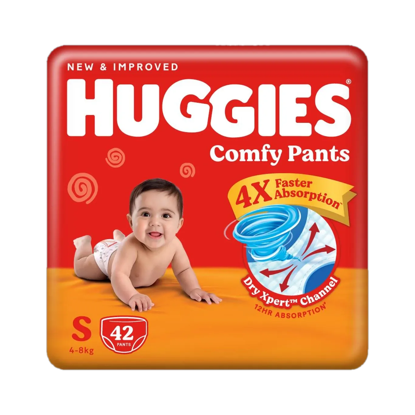 Huggies Comfy Baby Diaper Pants, Upto 50% Faster Absorption - S (Up To 4-8 kg) 42 pcs