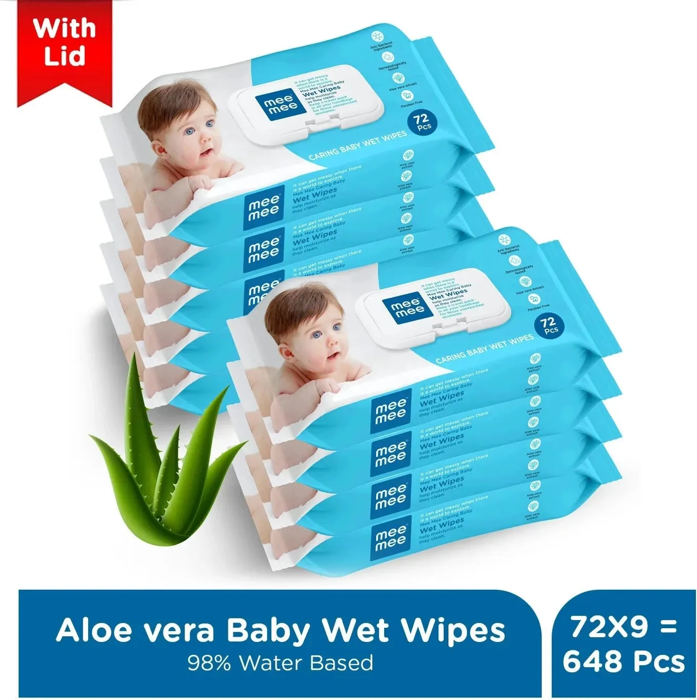 Mee Mee Caring Baby Wet Wipes with Aloe Vera (72 Each)
