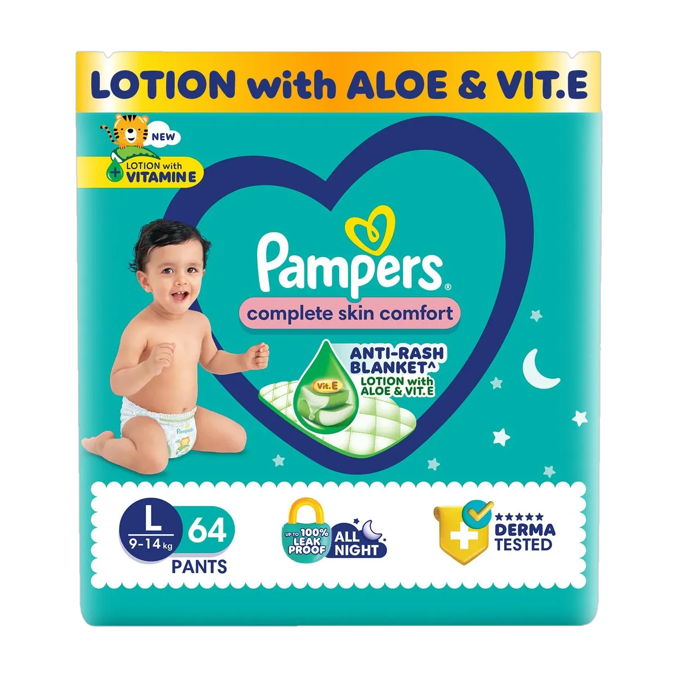 Pampers Complete Skin Care Anti-rash VitaminE & Aloe Vera - L (Up To 9-14 kg) 64 pcs