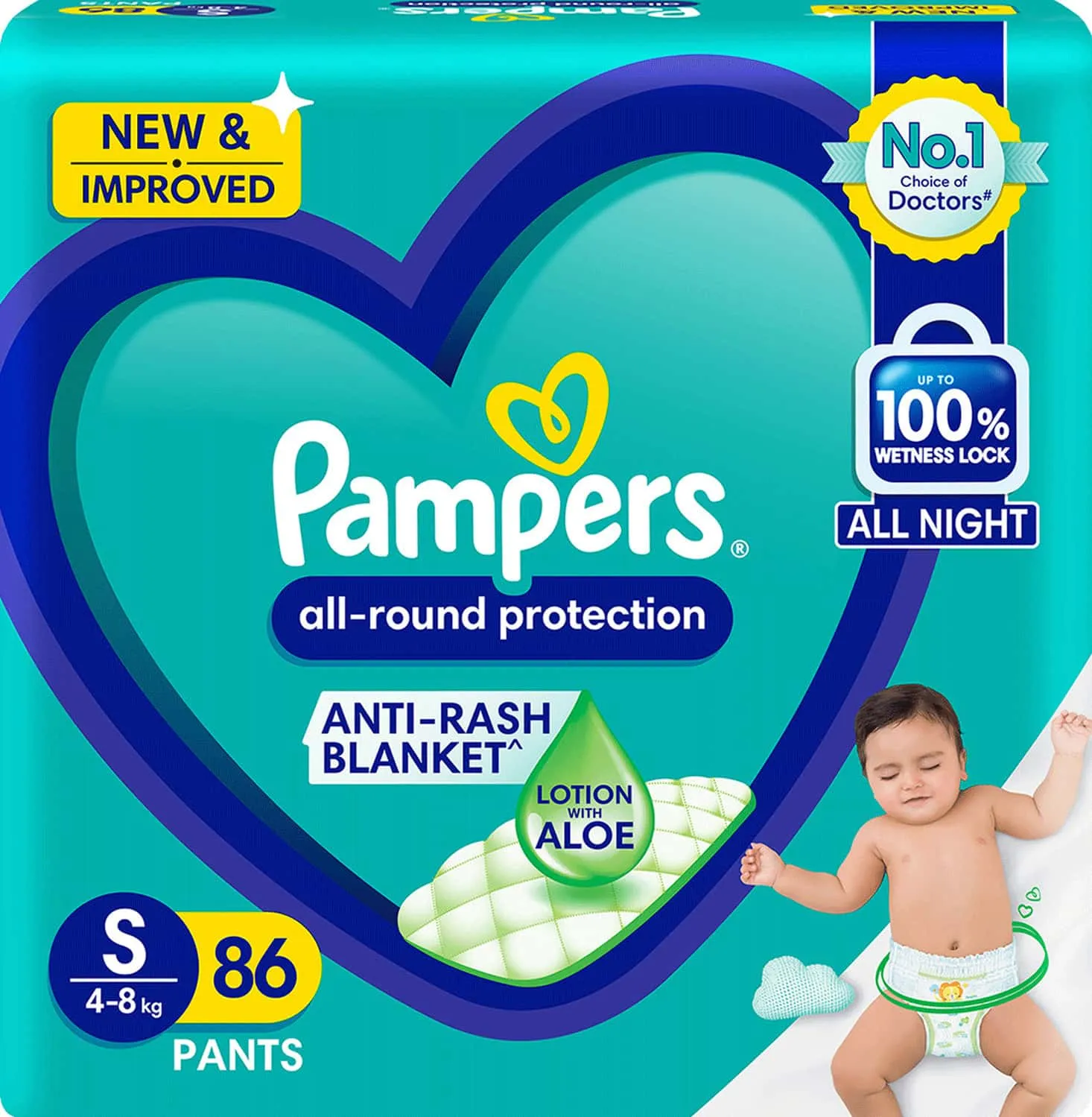 Pampers Complete Skin Comfort Pants, Anti-rash blanket, Lotion with VitaminE & Aloe Vera - S(86 Pieces)