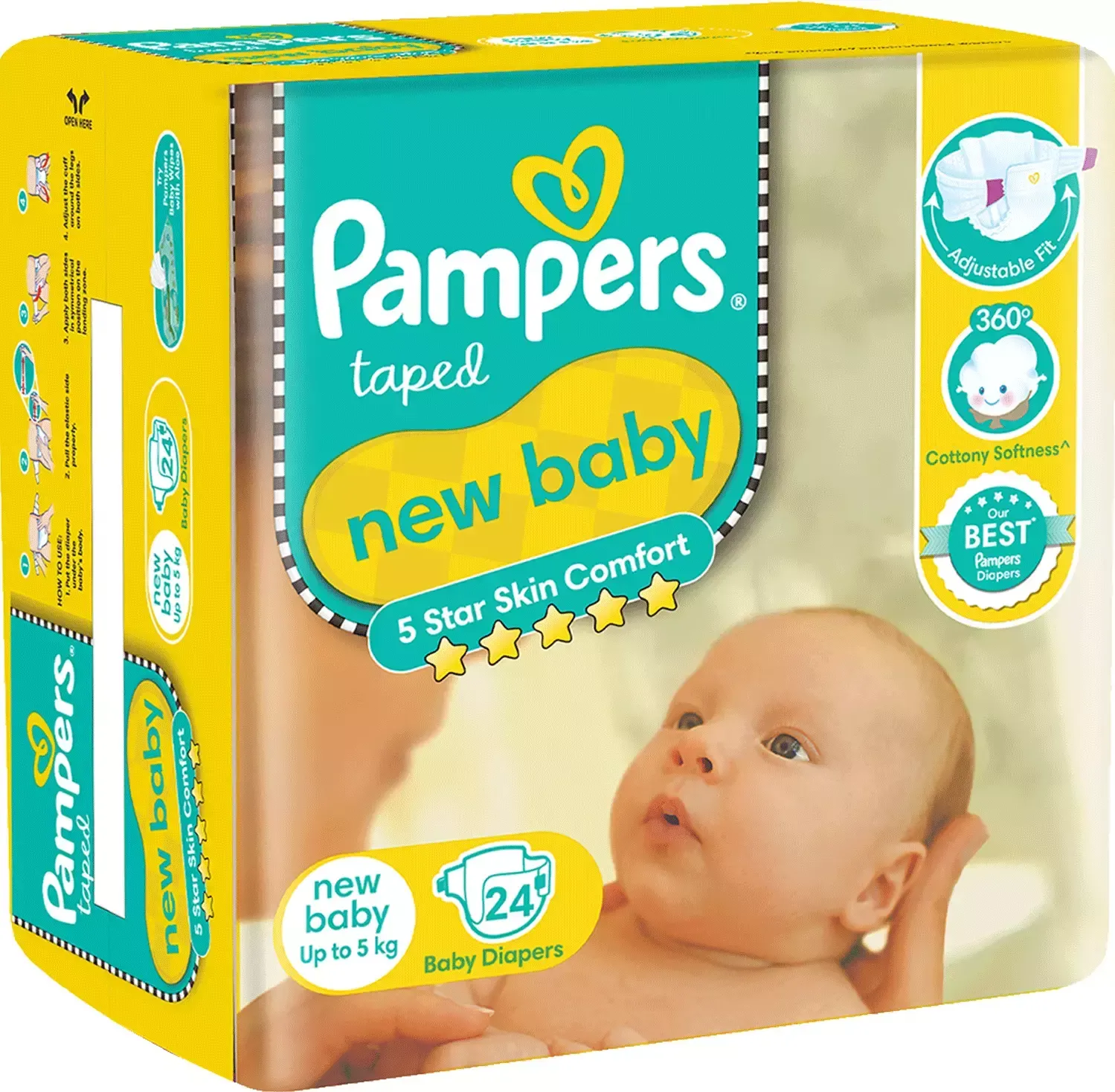 Pampers New Baby Premium Taped Diapers - NB, (Up To 5 kg) 24 pcs