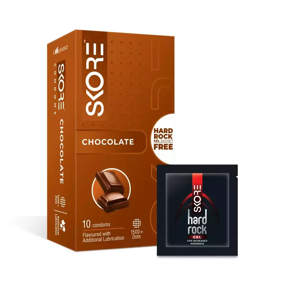 Skore Chocolate Flavoured With Additional Lubrication 1500+ Dots Condom- 10 pcs