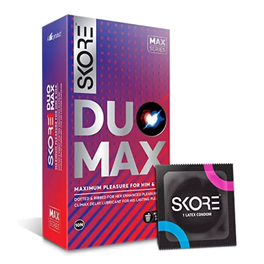 Skore Duo Max - Premium Condoms For Him & Her With Disposal Pouches- 10 Pcs
