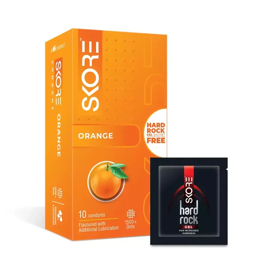 Skore Orange Flavoured With Additional Lubrication 1500+ Dots Condom- 10 pcs