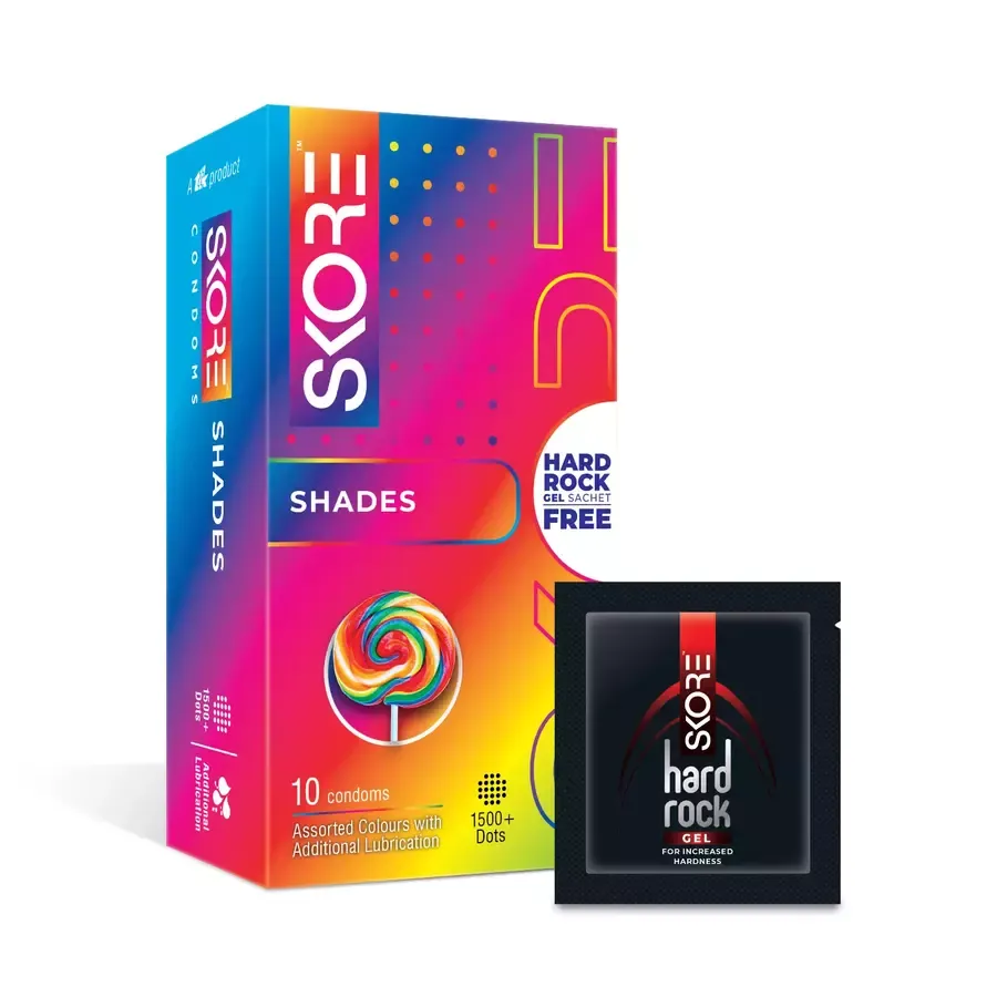 Skore Shades Coloured With Additional Lubrication 1500+ Dots Condom- 10 pcs