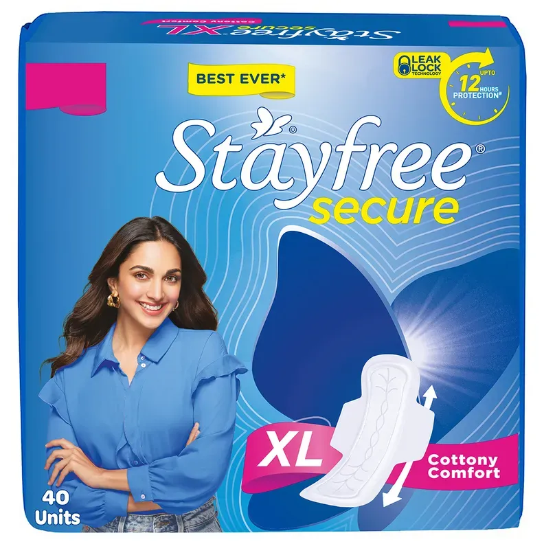 Stayfree Secure Cottony Soft Cover Sanitary Pads With Wings XL Size- 40 pcs