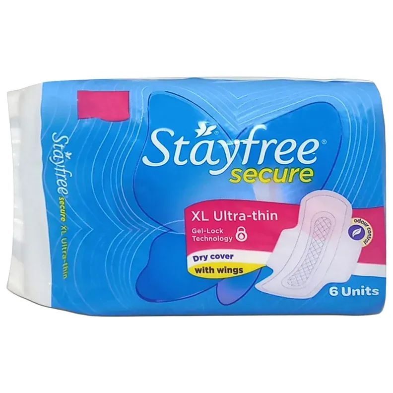 Stayfree Secure Dry Cover Pads with Wings XL Size- 6 pcs